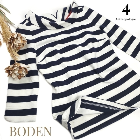 Boden Anthropologie Navy White Stripe Cowl Bateau Neck Sweater Top Sz 4 - Picture 1 of 11